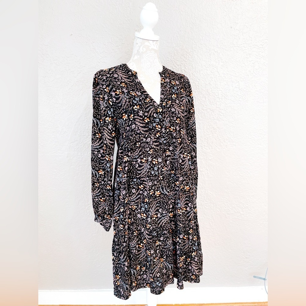 Anthropologie Maeve Swing Dress Long Bishop Slv Floral Boho Dark Romantic Sz S